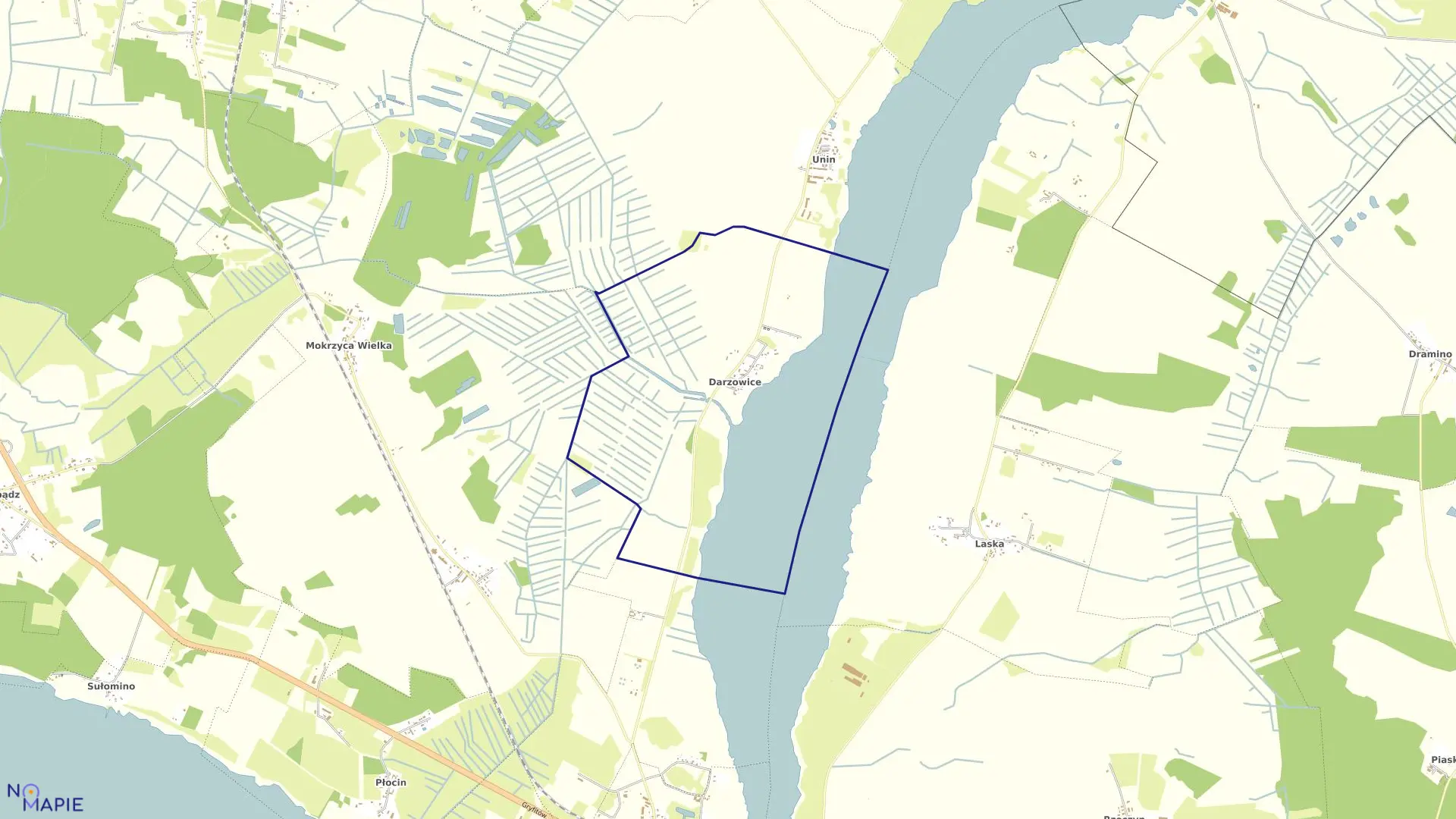 Mapa obrębu Darzowice w gminie Wolin