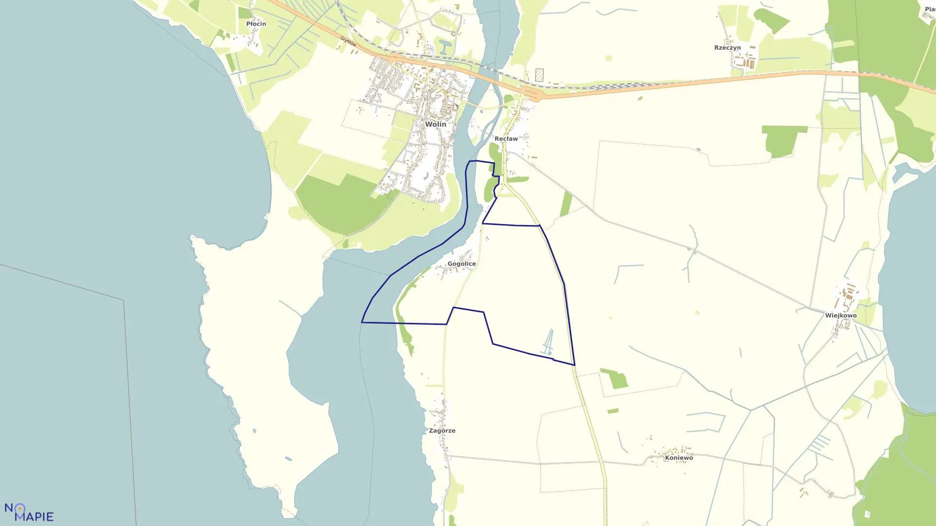 Mapa obrębu Gogolice w gminie Wolin