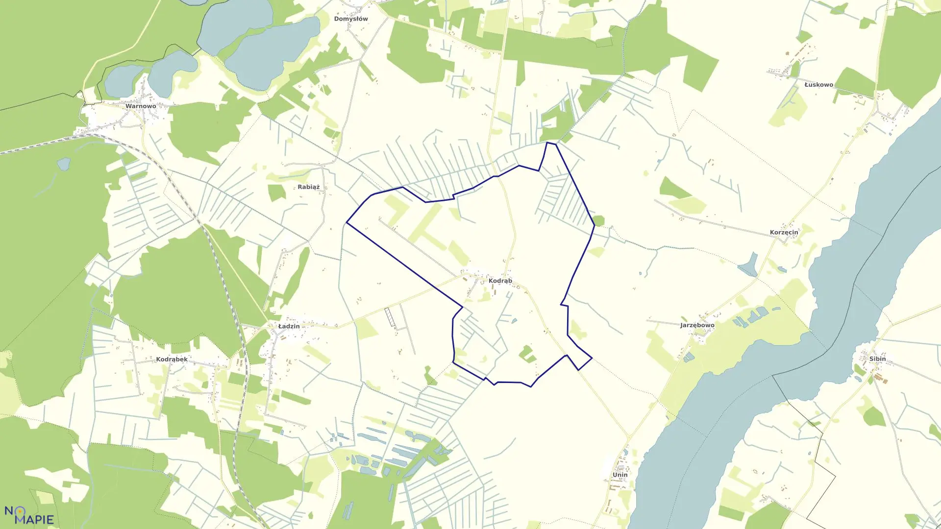 Mapa obrębu Kodrąb w gminie Wolin