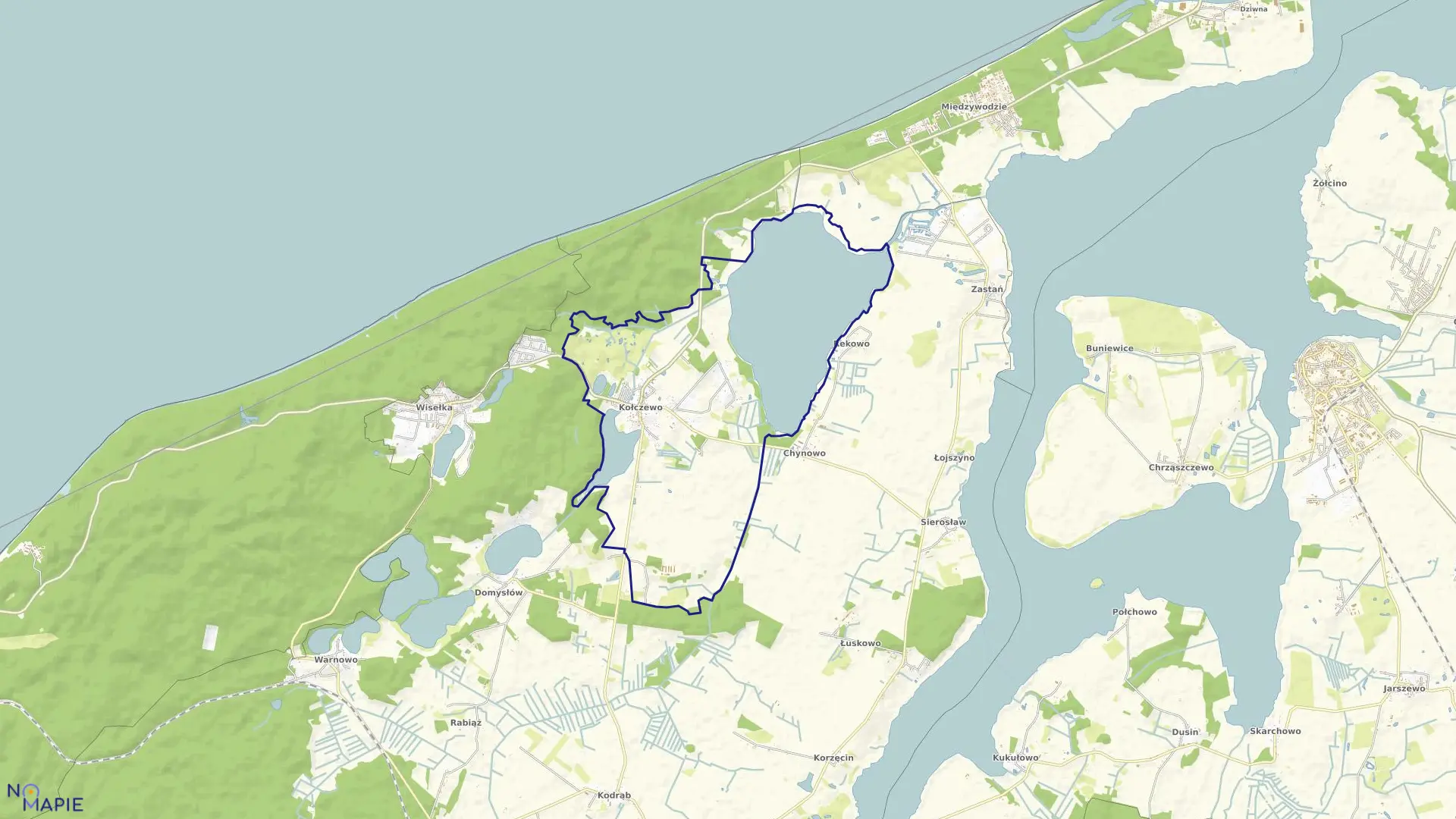 Mapa obrębu Kołczewo 1 w gminie Wolin