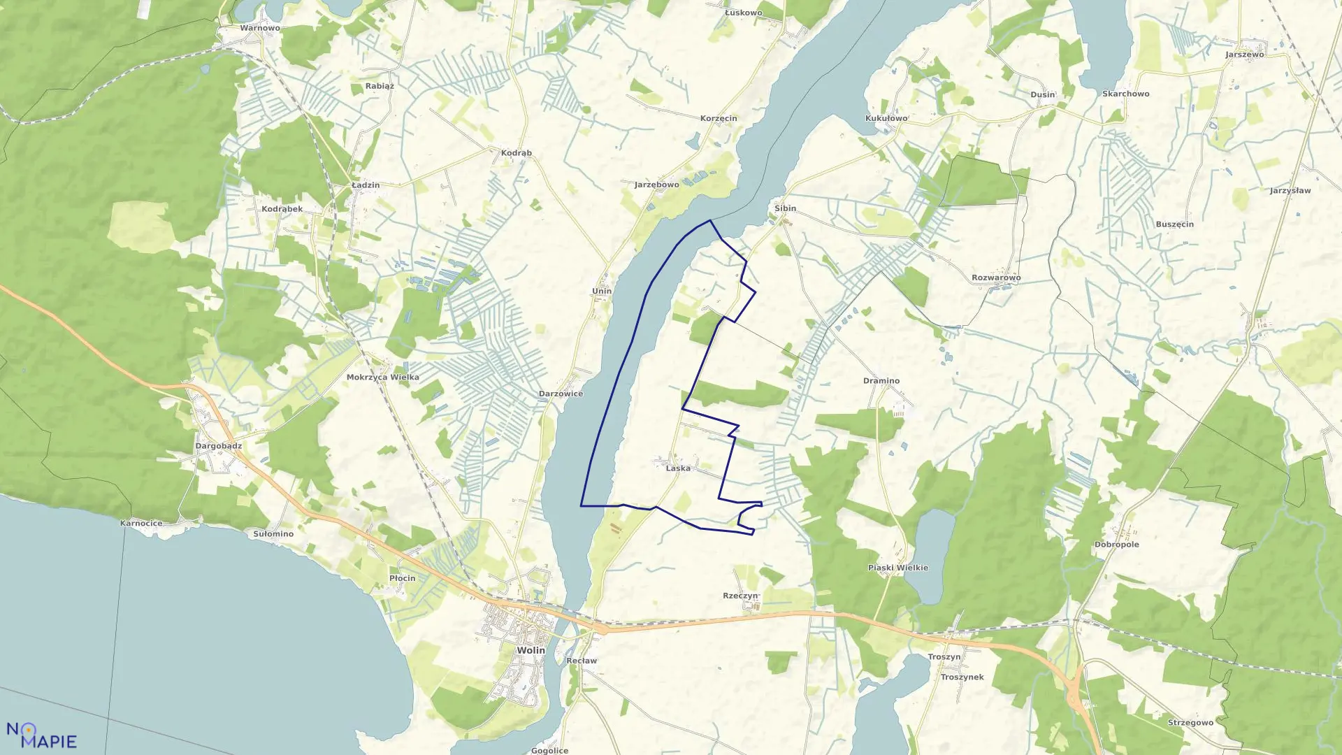 Mapa obrębu Laska w gminie Wolin