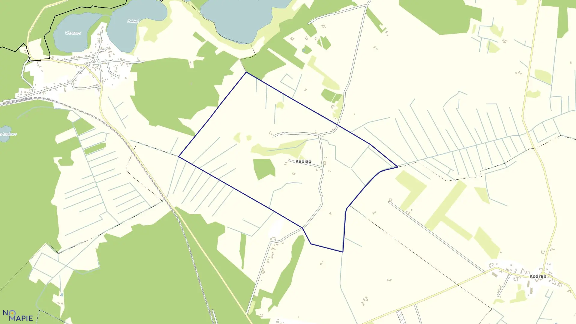 Mapa obrębu Rabiąż w gminie Wolin