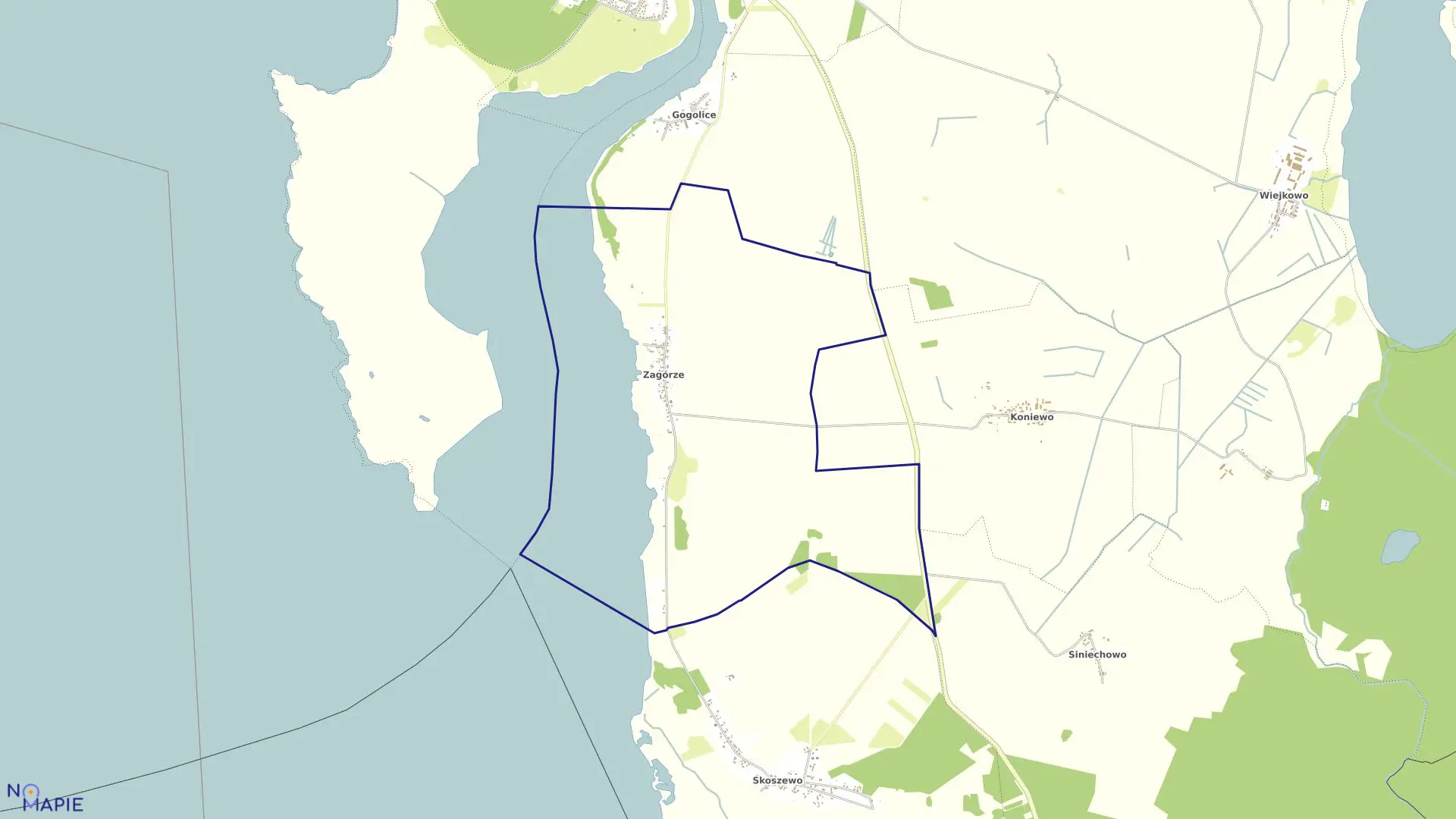 Mapa obrębu Zagórze w gminie Wolin